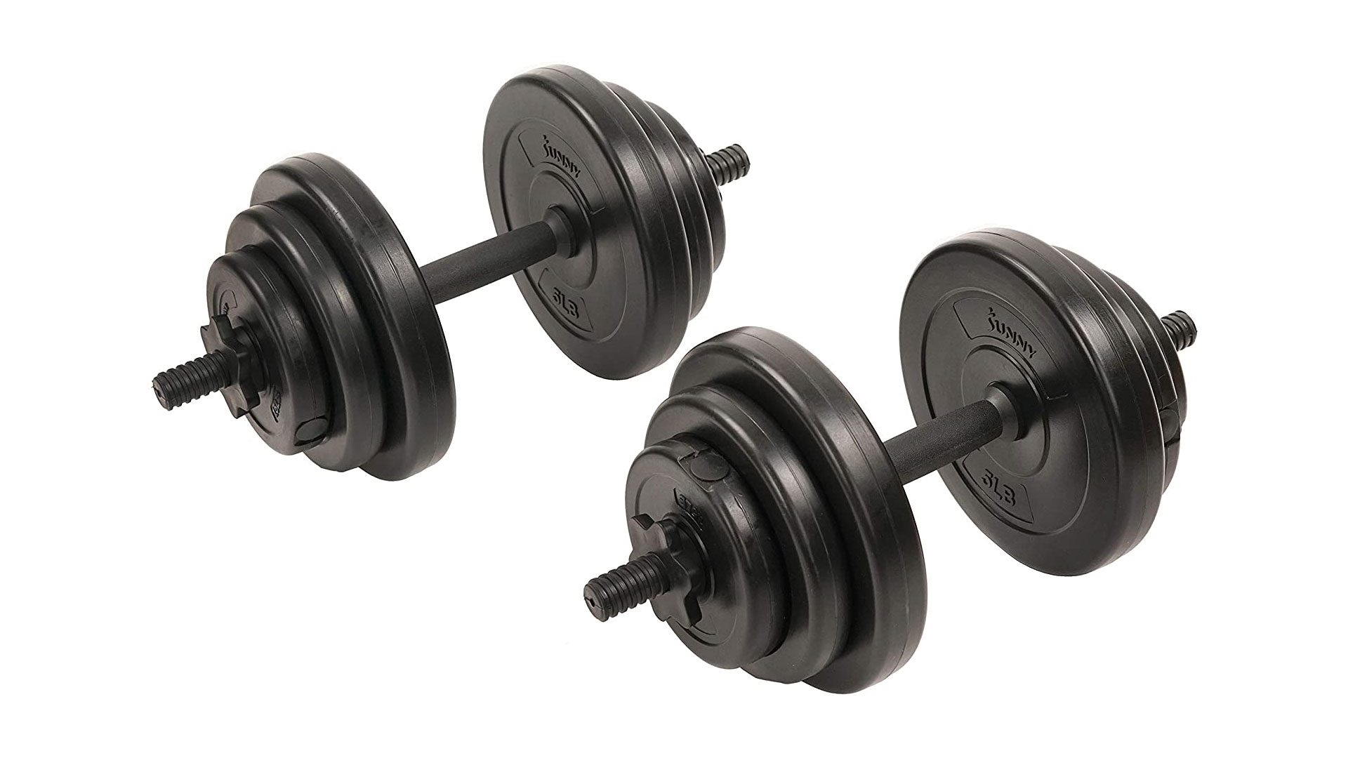 Adjustable dumbbells deals: image shows Sunny Health And Fitness 40lb Vinyl Dumbbell Set