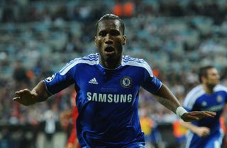 Didier Drogba celebrates after scoring for Chelsea against Bayern Munich in the 2012 Champions League final.