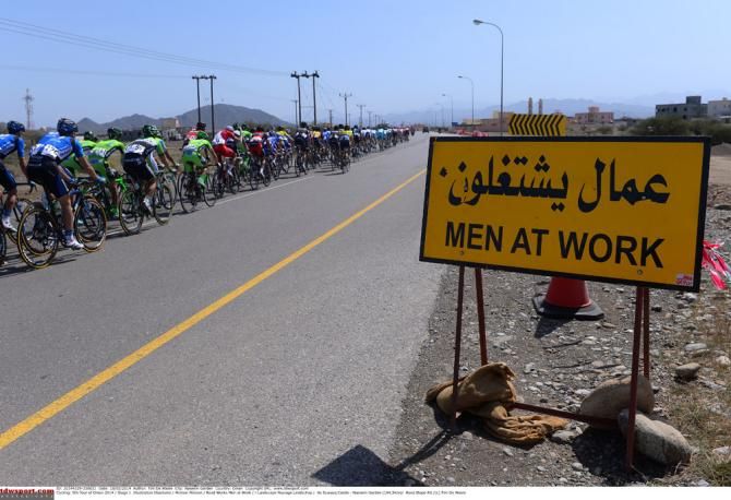 The peloton at work during the opening stage in Oman
