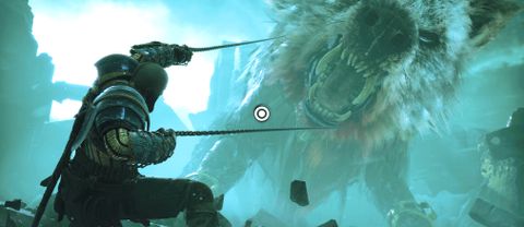 God of War Ragnarok review; a game character wrestles a giant wolf