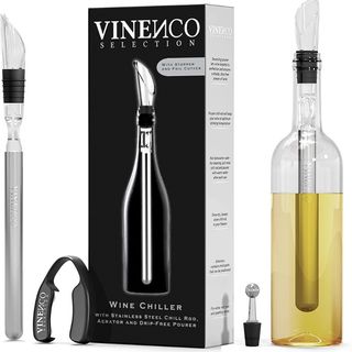 A stainless steel rod inside a clear wine bottle