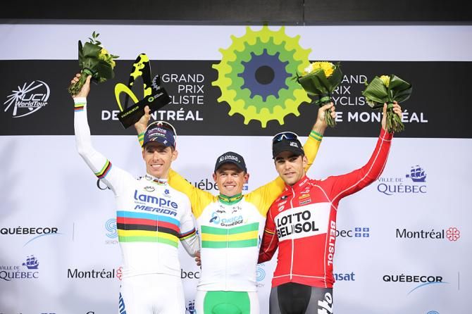 The GP Montreal podium: Rui Costa, Simon Gerrans and Tony Gallopin