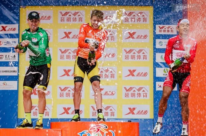 The champagne is sprayed