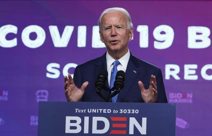 Democratic presidential nominee Joe Biden speaks on the coronavirus pandemic during a campaign event September 2, 2020 in Wilmington, Delaware.