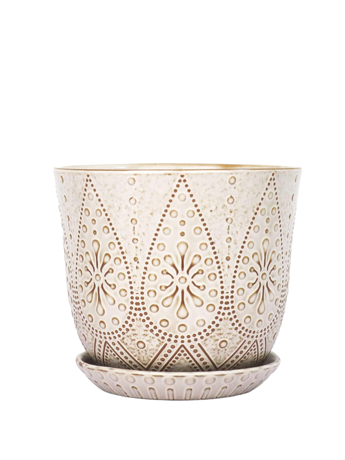 White Ceramic Plant Pot with Drainage & Saucer