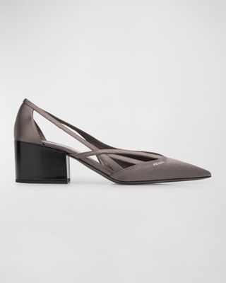 Satin Cutout Block-Heel Pumps