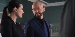 Katie McGrath as Lena Luthor and Jon Cryer as Lex Luthor in Supergirl.