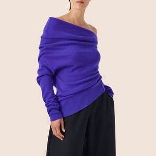 Flat lay image of purple jumper