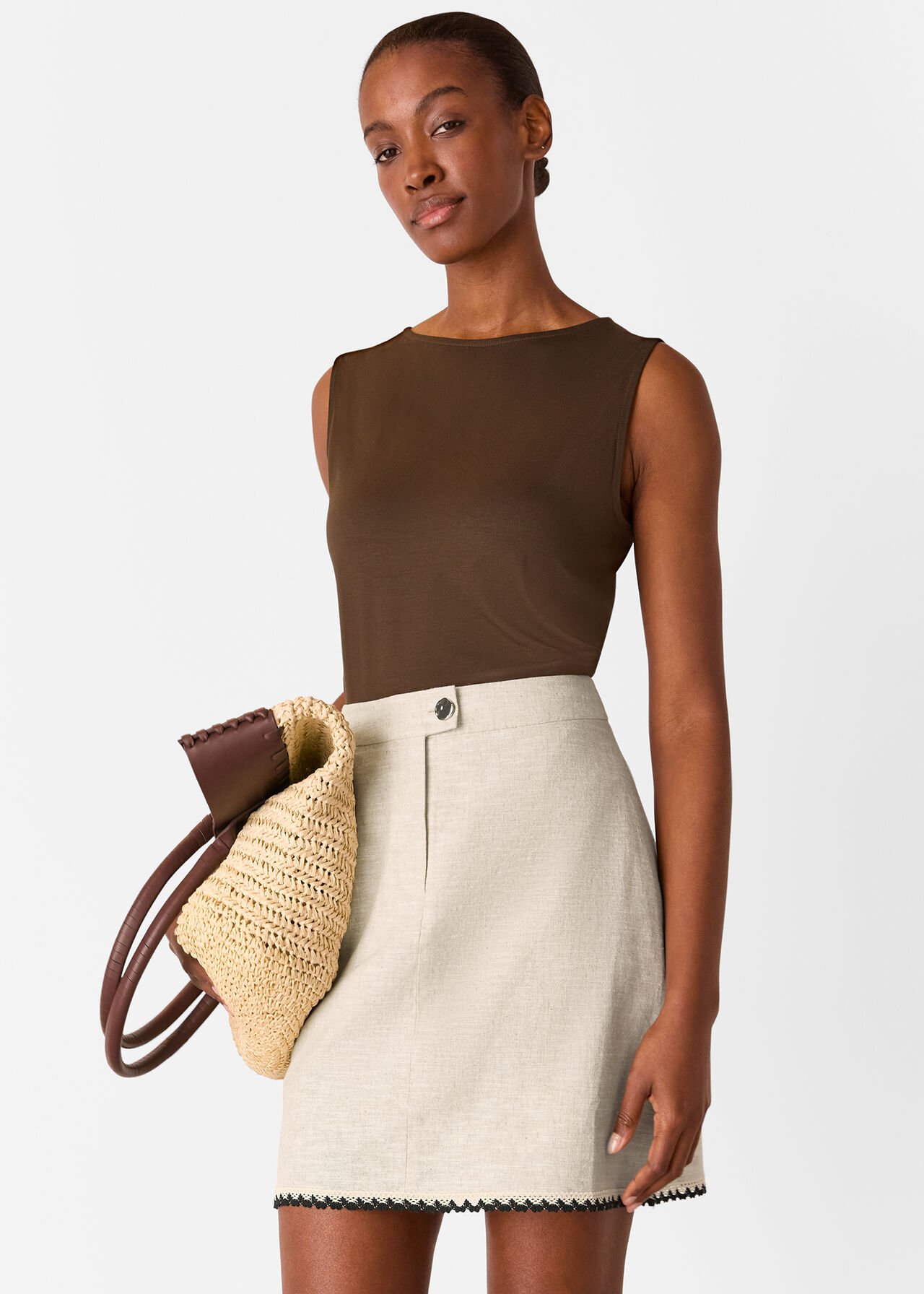 Oatmeal Linen Mix Mini Skirt