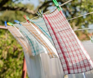Towels hanging on a clothes line