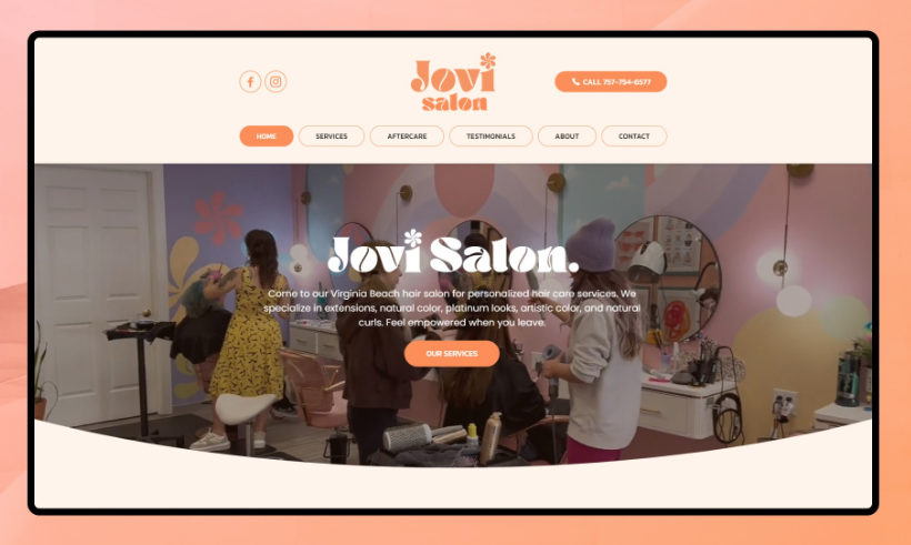 orange design for a website for Jovi Salon