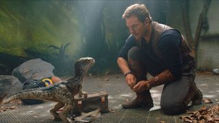 Chris Pratt's Owen Grady training Blue the raptor in Jurassic World: Fallen Kingdom
