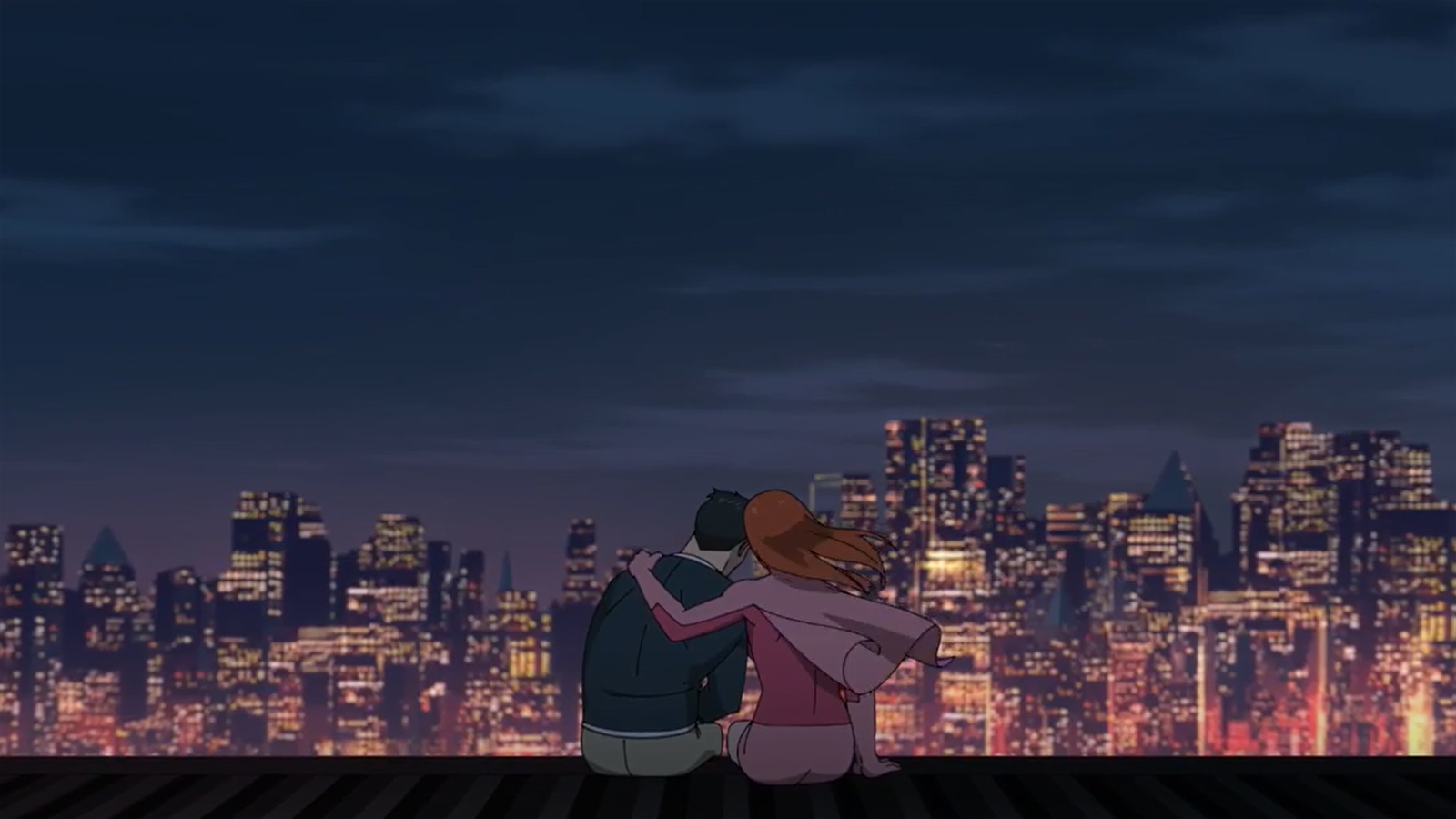 Mark and Eve sit on a rooftop looking at the night sky in Invincible season 2 episode 8