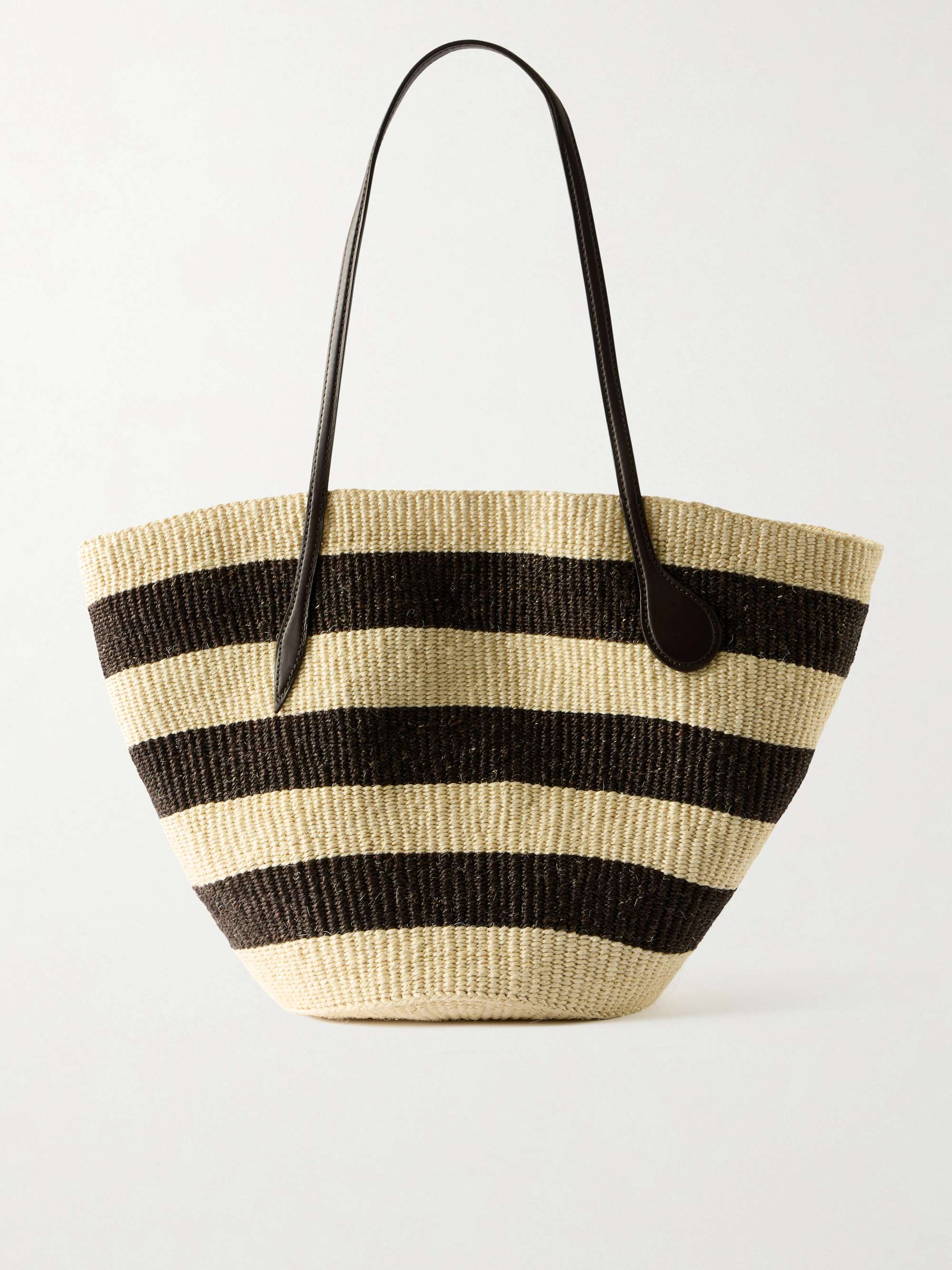 Leather-Trimmed Striped Sisal Tote