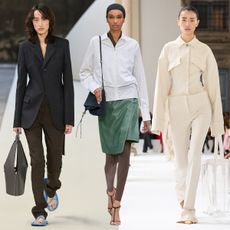 a collage of runway images from the spring/summer 2025 looks featuring the skinny pant trend