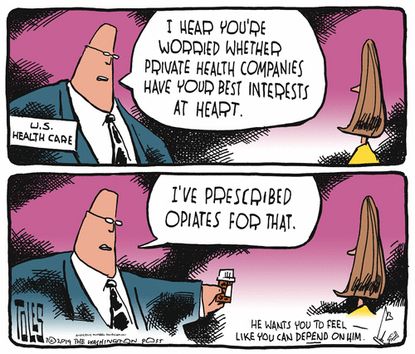 Political Cartoon U.S. Private Healthcare Big Pharma Opioids