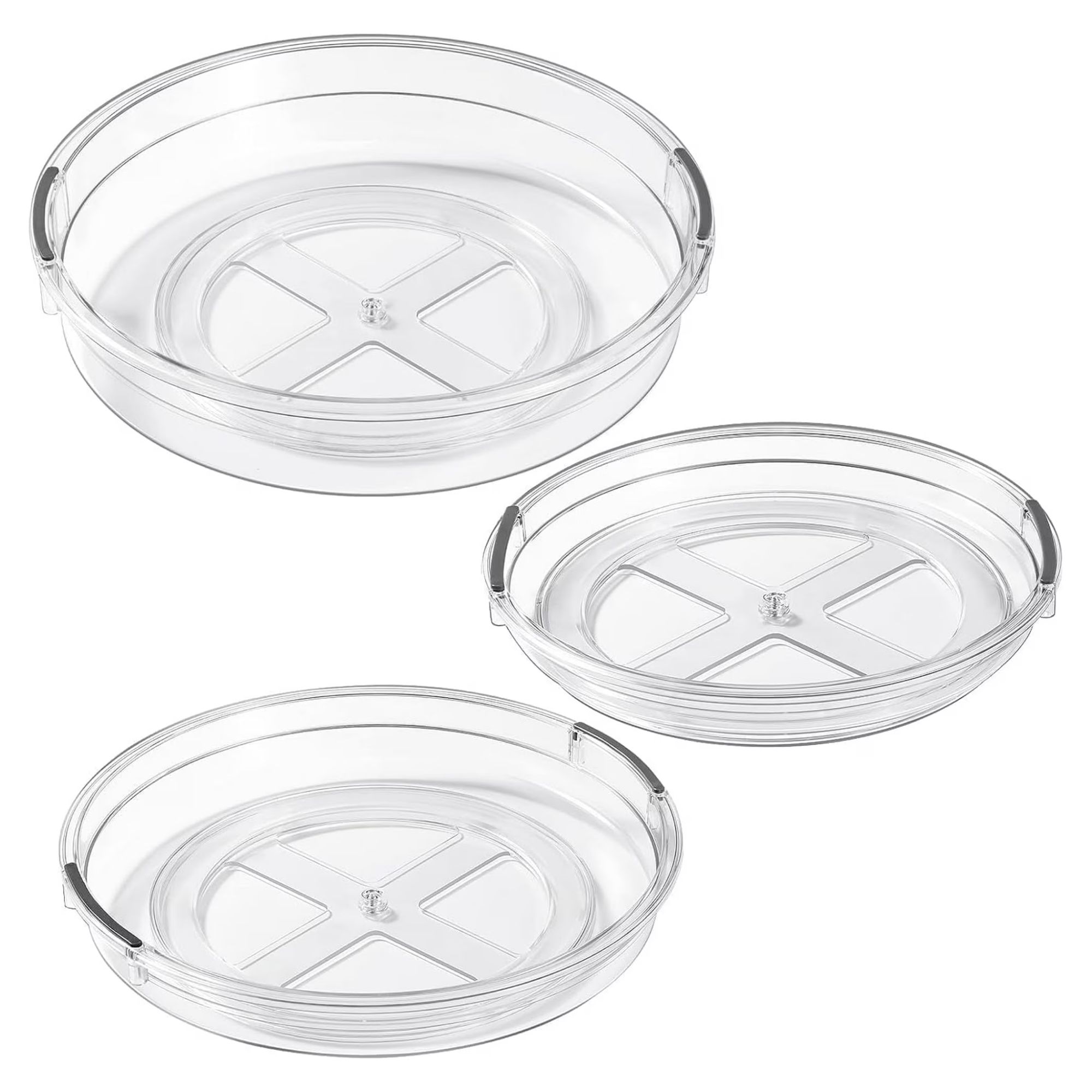 Three pack of clear acrylic Lazy Susan Turntable Organizers