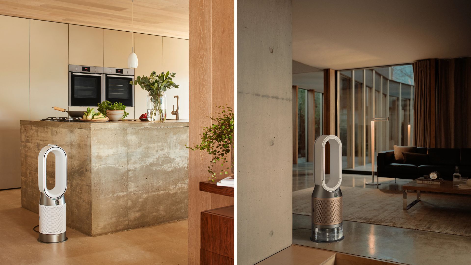 Dyson Humidify + Cool next to the Dyson Hot + Cool