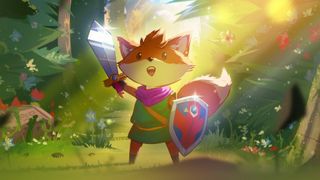 Tunic key art - bipedal fox holding a sword and shield