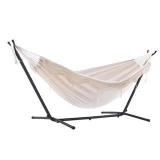 White cotton hammock on a stand