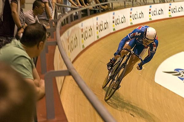 A Russian in a hurry: Russian rider Denis Dmitiev leaves the top of the boards for his flying 200m attempt in Melbourne.