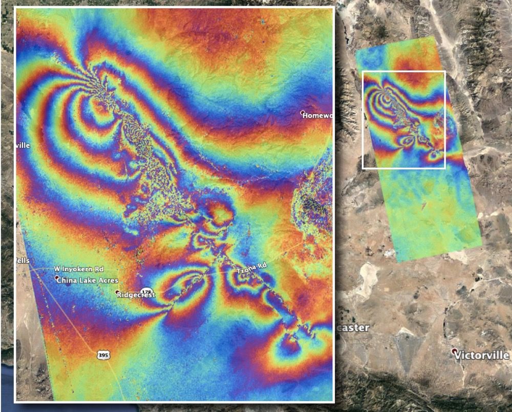 NASA experts used satellite data to map the ground displacement caused by the two major earthquakes that struck Southern California on July 4 and 5, 2019.