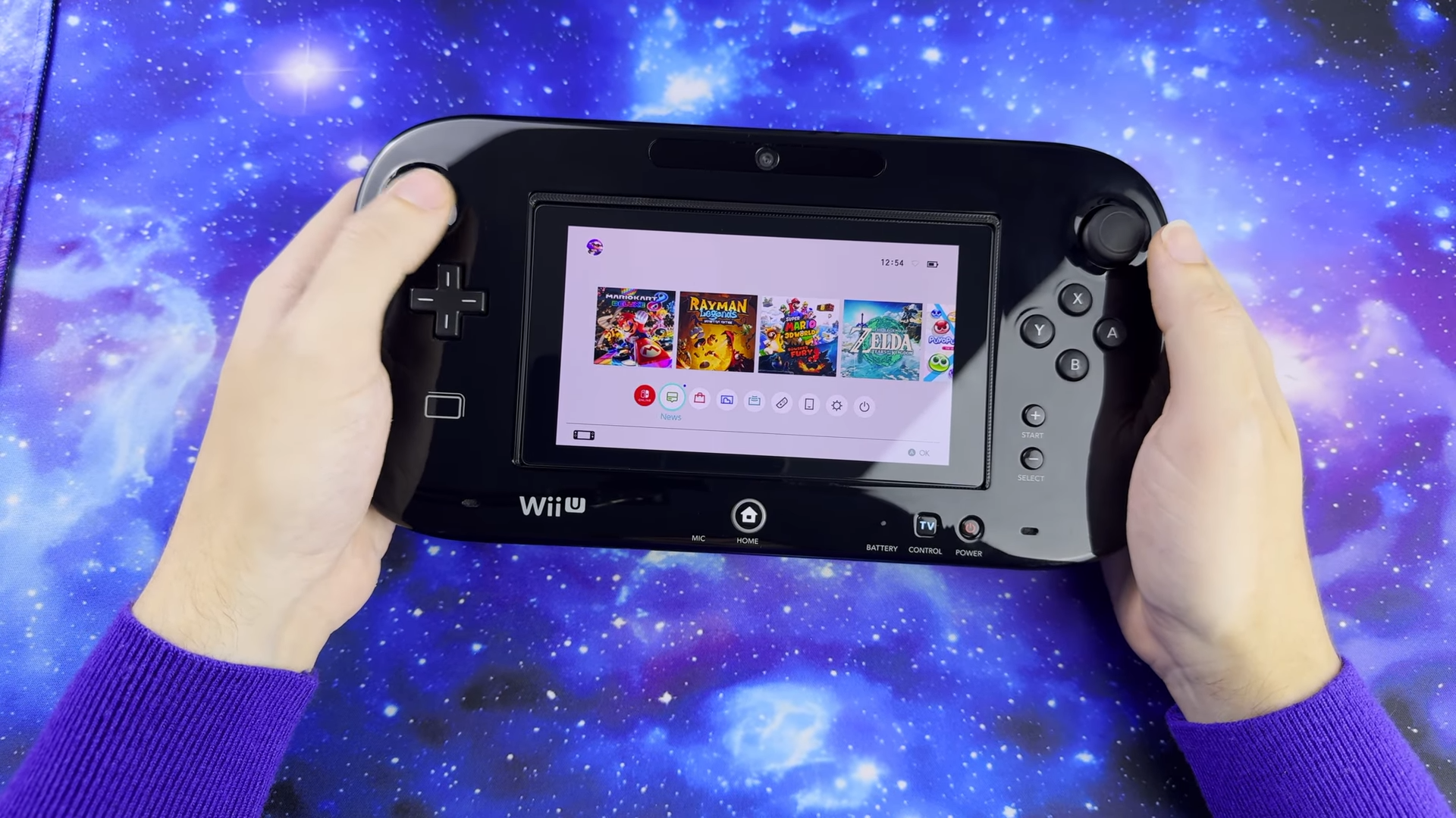 Switch Wii U Gamepad mod with Switch home screen displayed.