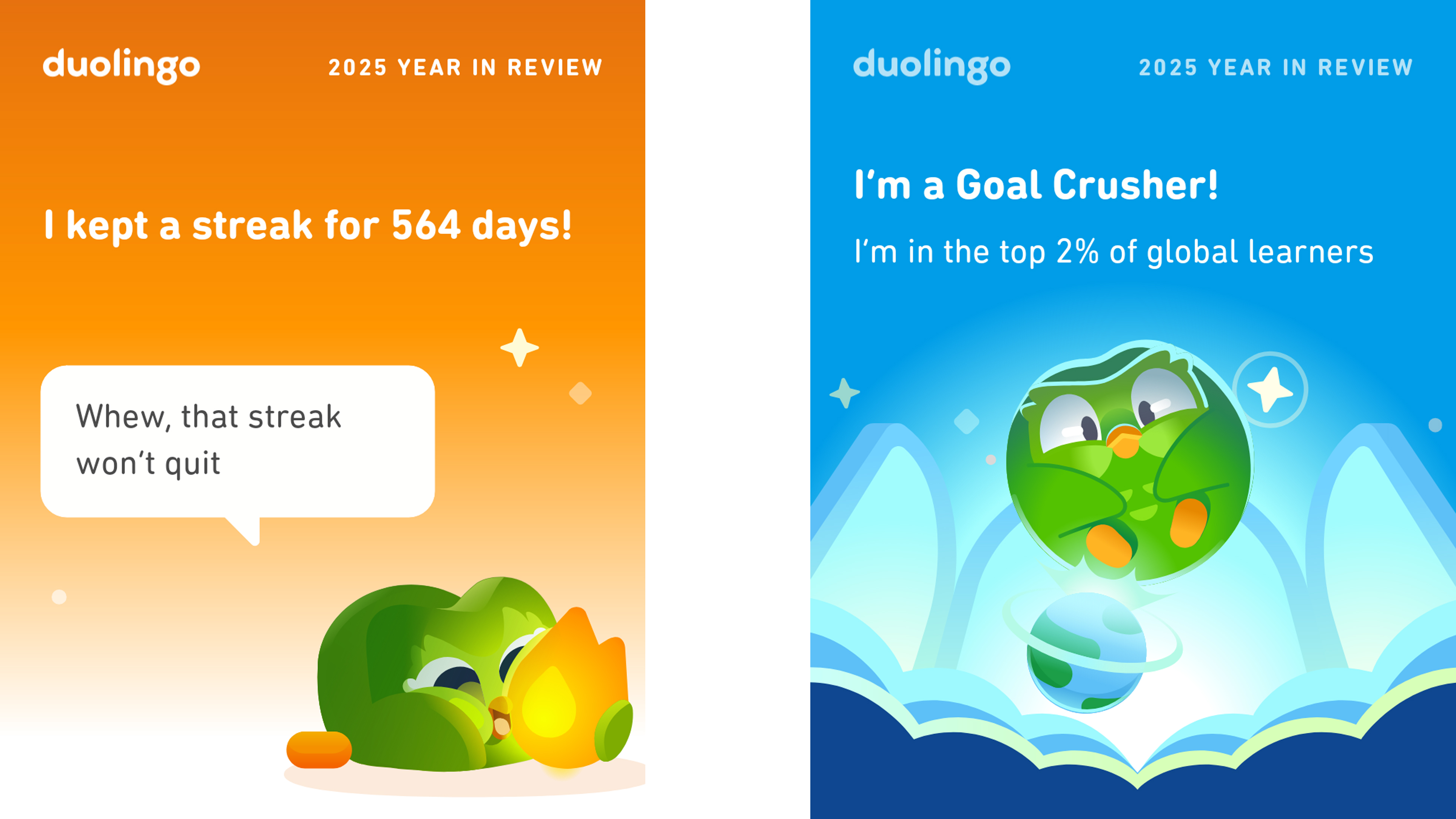 Снимки экрана из Duolingo, обзор года