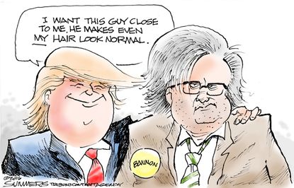 Political cartoon U.S. Donald Trump Steve Bannon cabinet pick