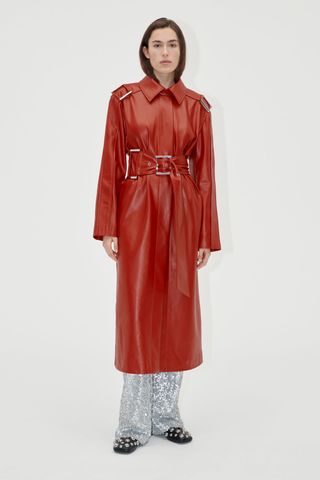 Oversized Trenchcoat With Buckle Belt - Red Ochre