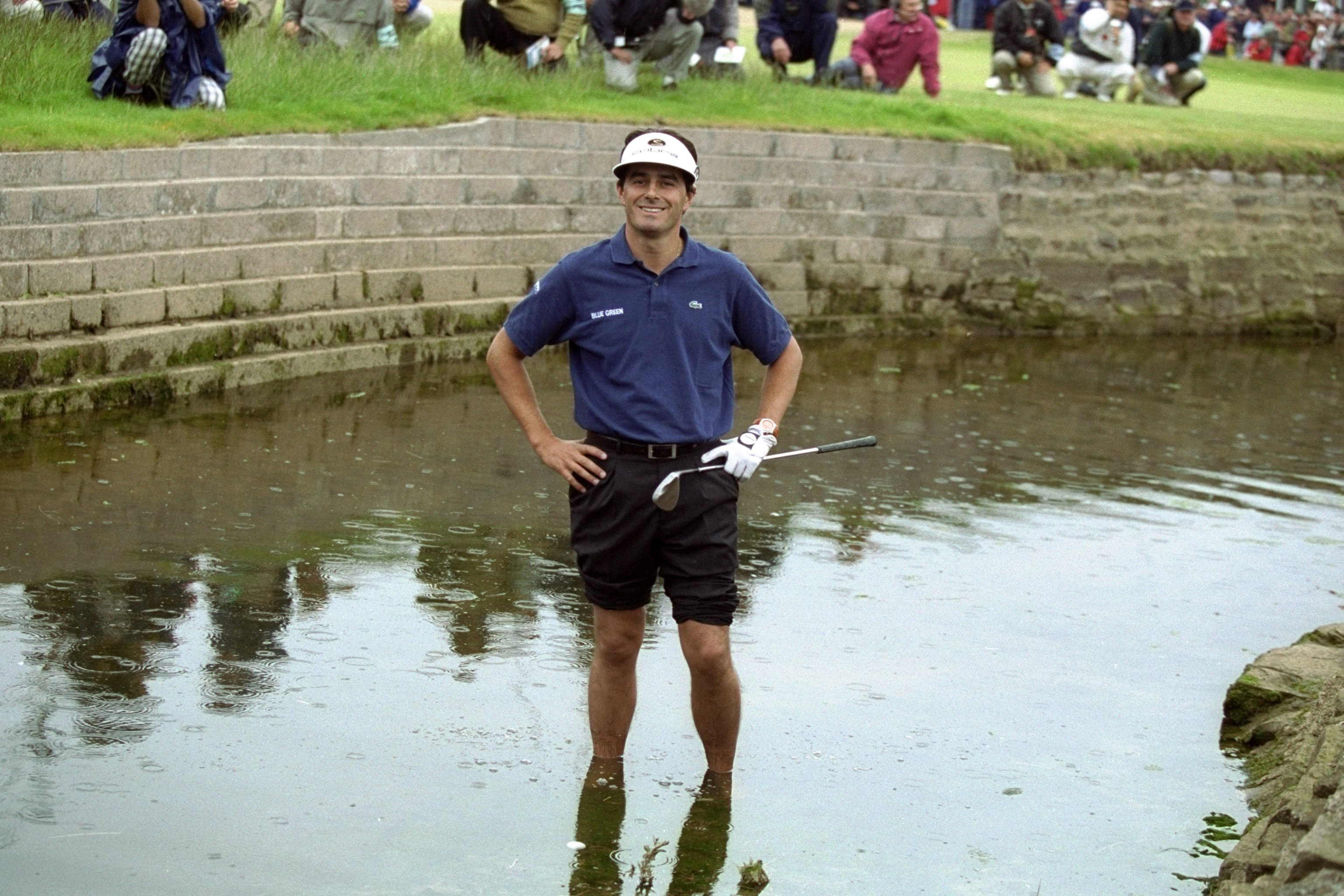 French golfer Jean Van de Velde in the burn at Carnoustie during the final round of the 1999 Open