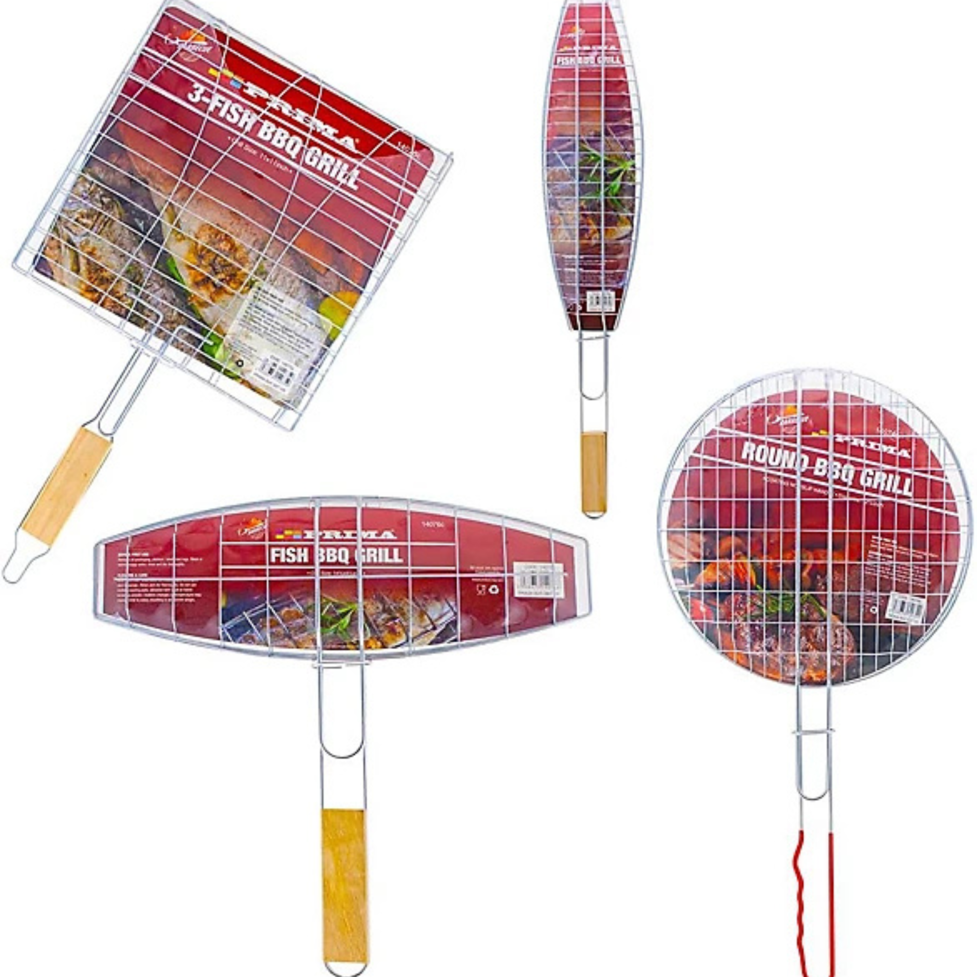 Pack of 4 BBQ Grills Chrome Cooking With Long Handle 
