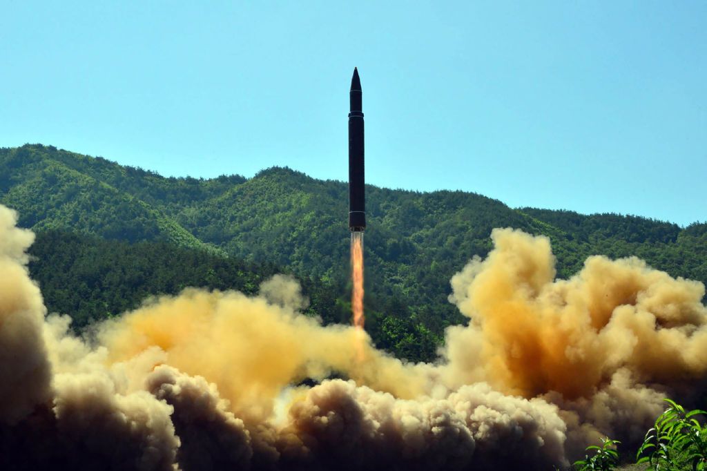 This picture taken on July 4, 2017 and released by North Korea&amp;#039;s official Korean Central News Agency (KCNA) on July 5, 2017 shows the successful test-fire of the intercontinental ballistic mi