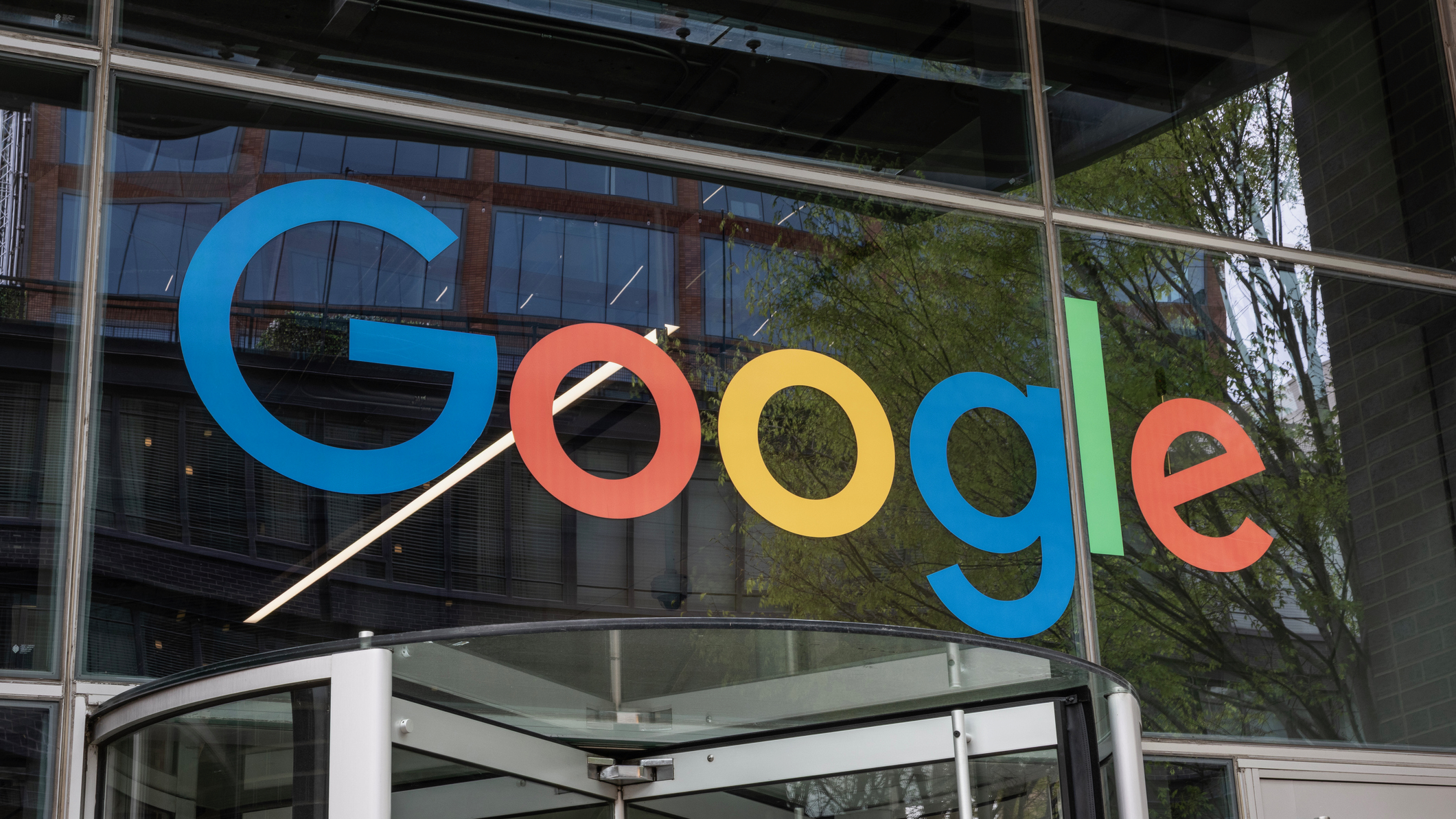 Large google logo sign outside a building