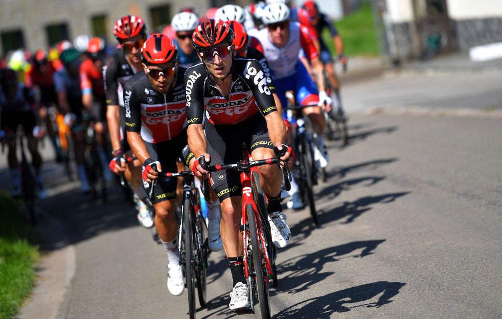 HOUFFALIZE BELGIUM SEPTEMBER 04 LR Caleb Ewan of Australia and Jasper De Buyst of Belgium and Team Lotto Soudal lead the peloton during the 17th Benelux Tour 2021 Stage 6 a 2076km stage from OttigniesLouvainlaNeuve to Houffalize BeneluxTour on September 04 2021 in Houffalize Belgium Photo by Luc ClaessenGetty Images