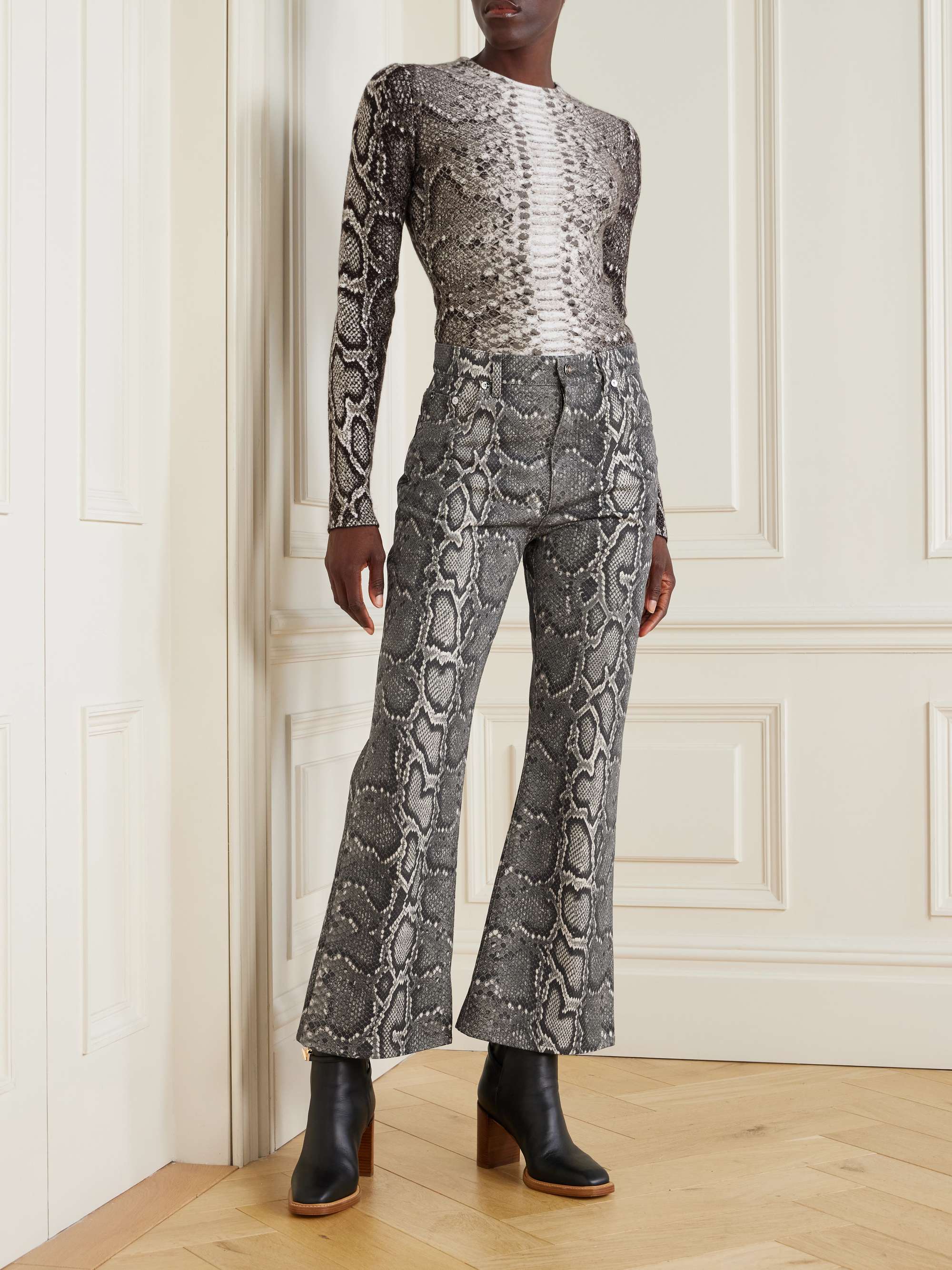 Ezra Snake-Print Recycled Mid-Rise Bootcut Jeans