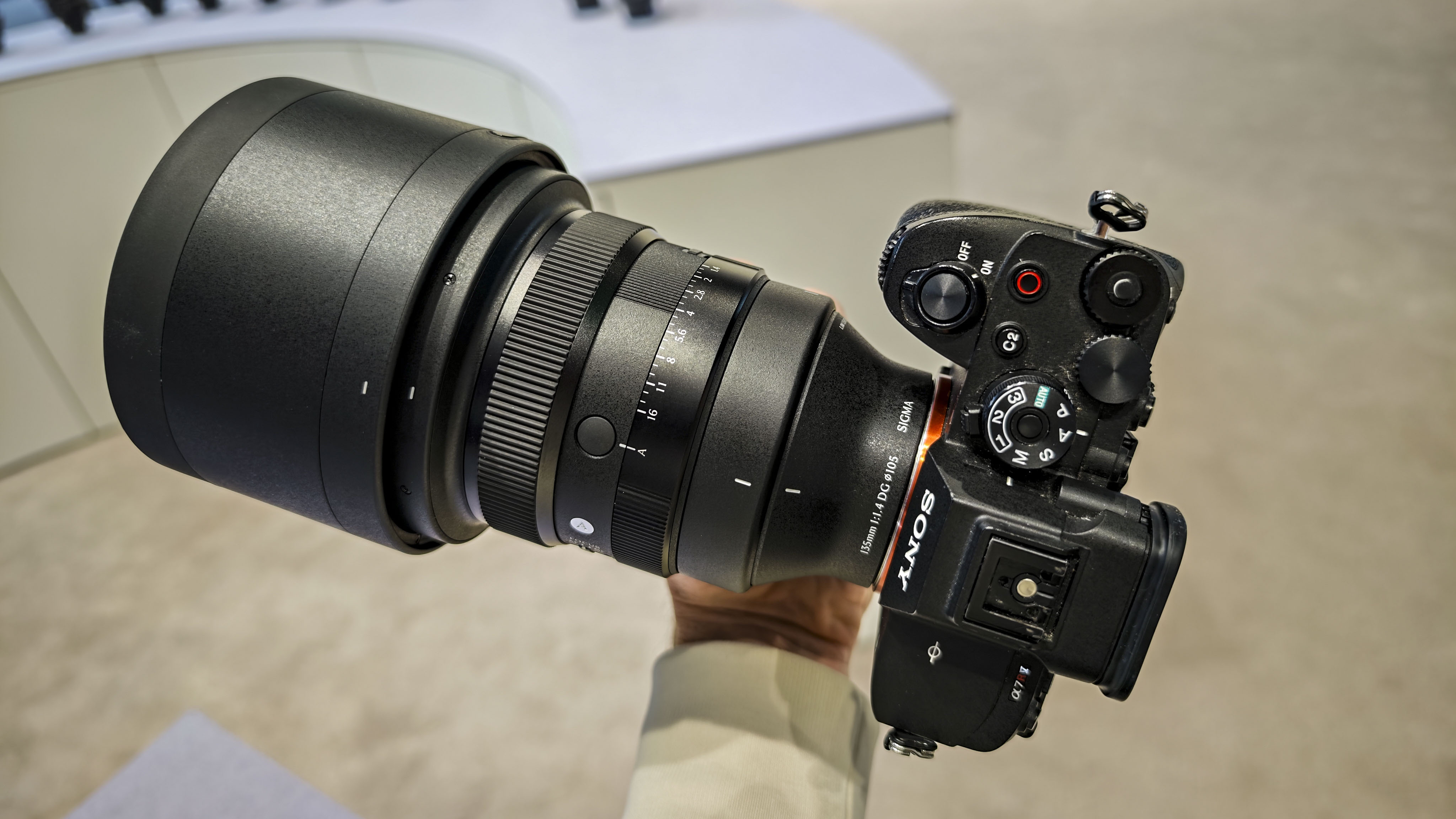 IBC 2025 show – Sigma 135mm F1.4 lens attached to a Sony camera
