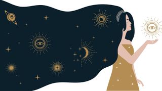 Star signs that are luckiest in love - illustration of woman with zodiac signs in her hair
