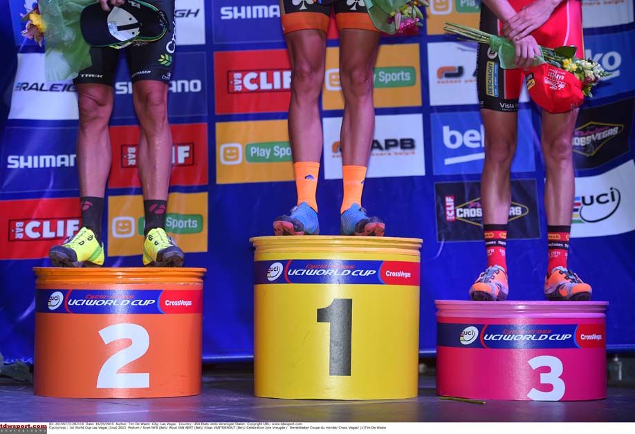 The podium was a multi-coloured affair