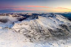 Stelvio pass Bormio at sunset Valtellina wines