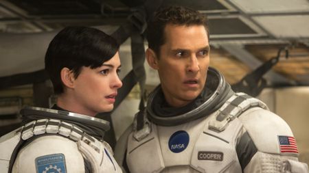 Matthew McConaughey as Joseph "Coop" Cooper and Anne Hathaway as Dr. Amelia Brand in Interstellar.