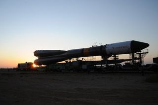 The Soyuz-U launch vehicle was rolled out from the integration building to the launch pad carrying the Progress M-12M unmanned cargo vehicle.