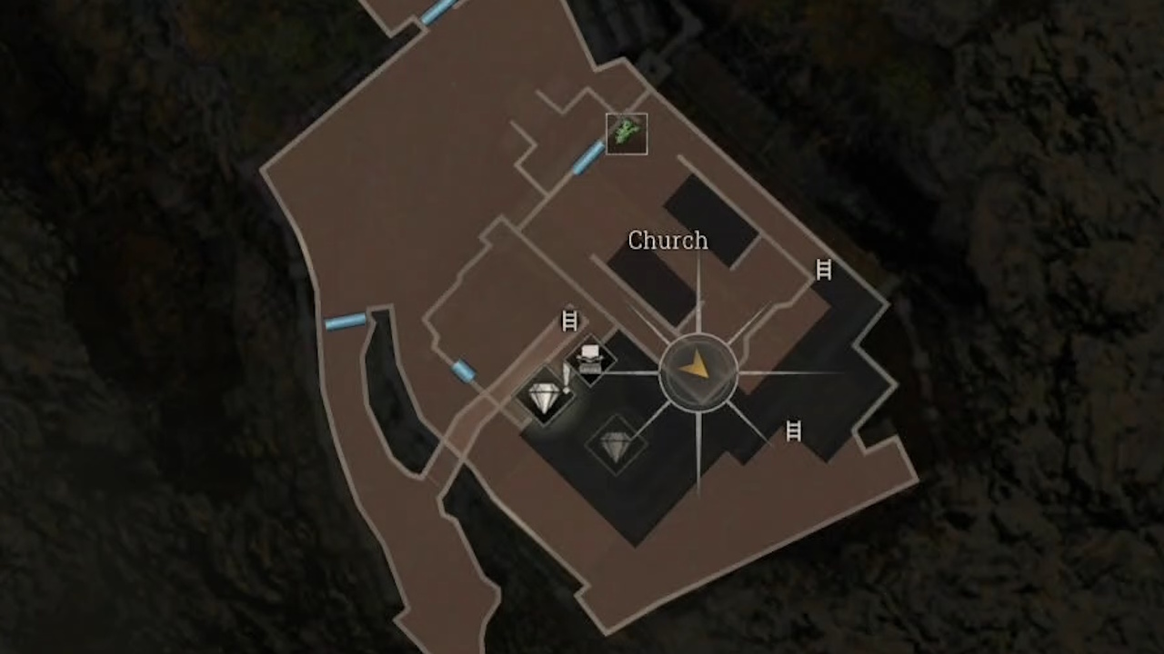 Resident Evil 4 Remake - map view of blue dial location in church
