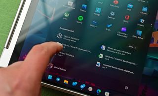 Windows 11 Start menu on touch device