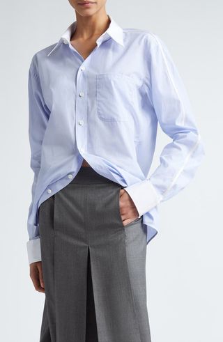 Contrast Trim Cotton Button-Up Shirt