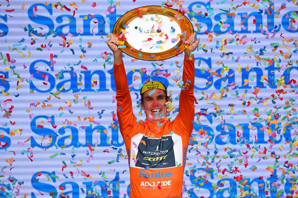 Daryl Impey (Mitchelton-Scott) celebrates his Tour Down Under win
