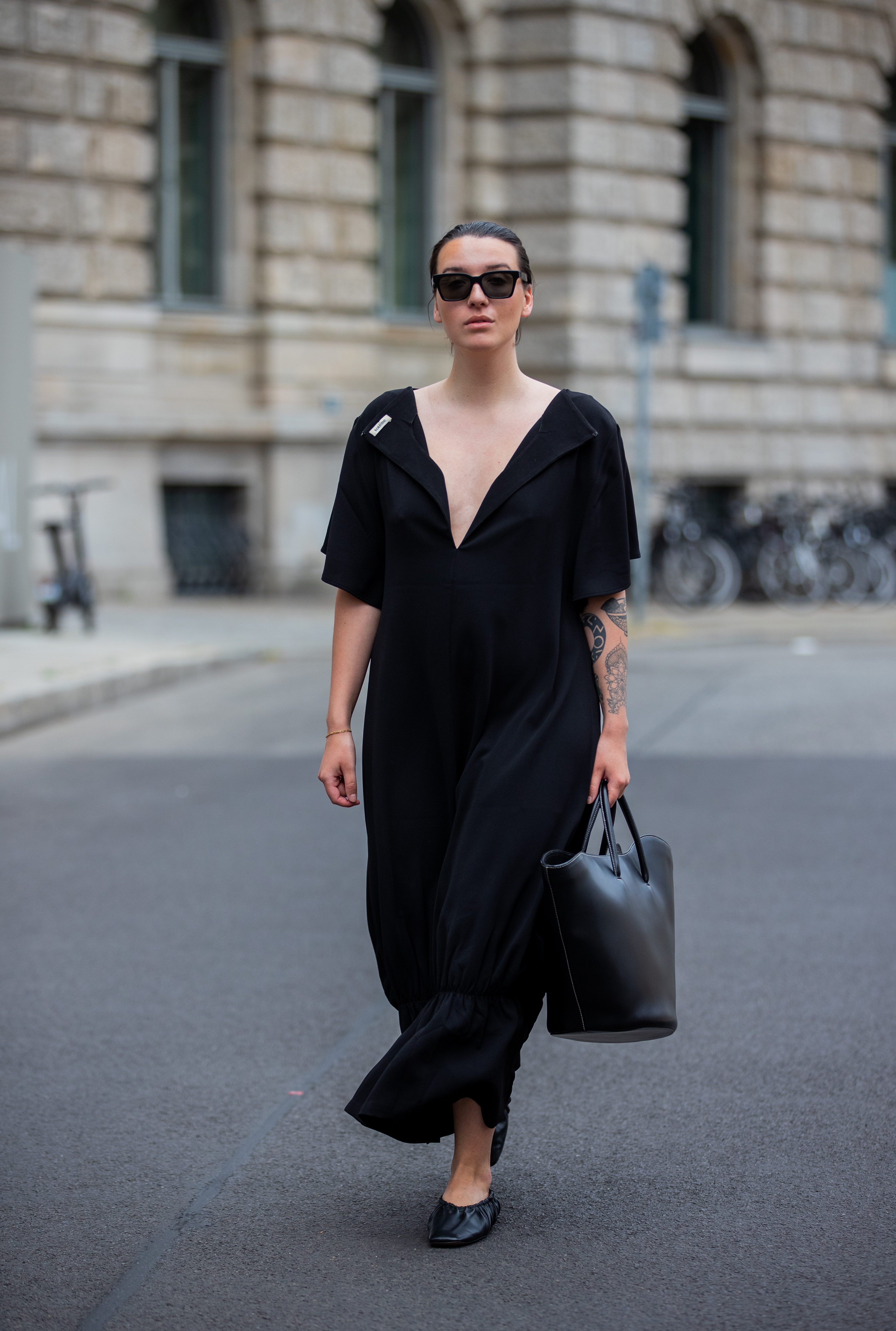 A Black Shift Dress + Ballet Flats 