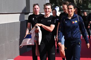 ABU DHABI UNITED ARAB EMIRATES FEBRUARY 05 LR Elisa Longo Borghini of Italy and UAE Team ADQ and Elisa Balsamo of Italy and Team Lidl Trek during the 3rd UAE Tour Women 2025 Top Riders Press Conference on February 05 2025 in Abu Dhabi United Arab Emirates Photo by Tim de WaeleGetty Images