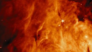This image was taken by MIRI (the Mid-Infrared Instrument) on NASA's James Webb Space Telescope of a region near the protostar known as IRAS 23385.