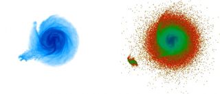A simulation (seen in this video) shows how a dwarf galaxy containing dark matter passed by the Milky Way galaxy, and created ripples or quakes in the edge of the larger galaxy.